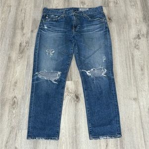 AG Jeans Ex-Boyfriend Slouchy Slim Ripped Denim in medium wash, Size 28